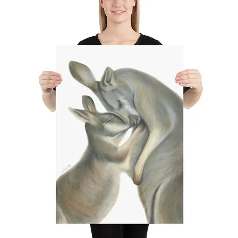 Rachael Curry - Print of a Kangaroo Mum and Her Joey