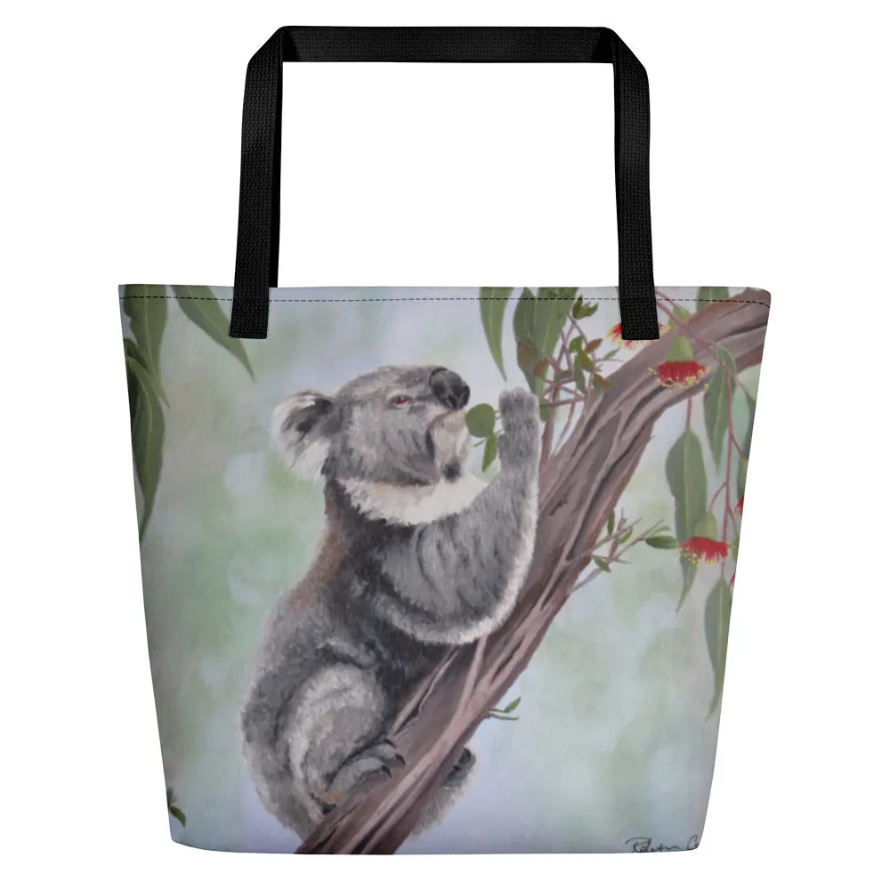Beach Bag/Large Tote Bag - Koala feeding by Robyn Cockburn