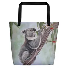 Beach Bag/Large Tote Bag - Koala feeding by Robyn Cockburn