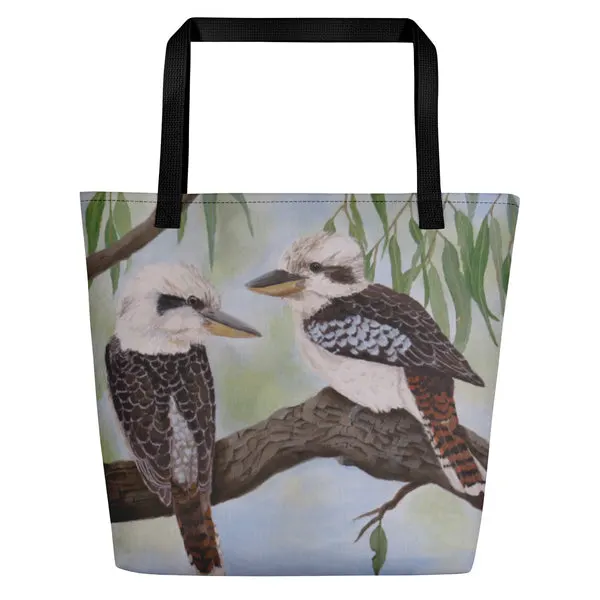 Beach Bag/Large Tote Bag - Kookaburras by Robyn Cockburn