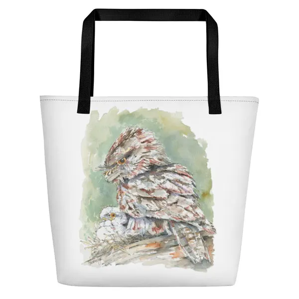 Beach Bag/Large Tote Bag - Tawny Frogmouth by Peta Harvey