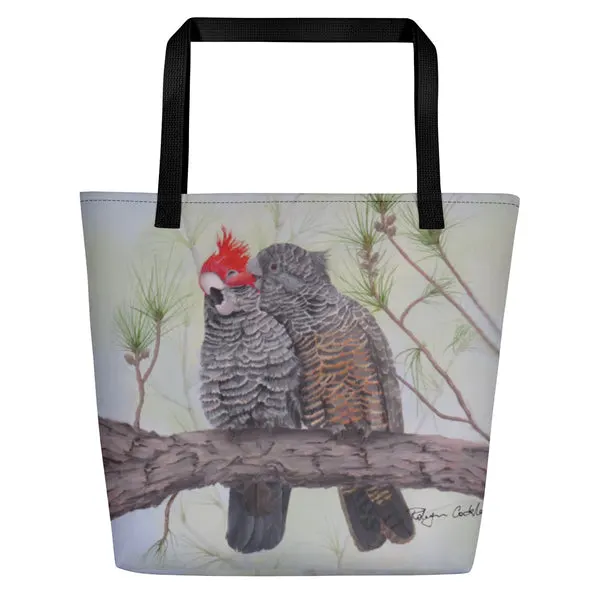 Beach Bag/Large Tote Bag - Gang gang cockatoos by Robyn Cockburn