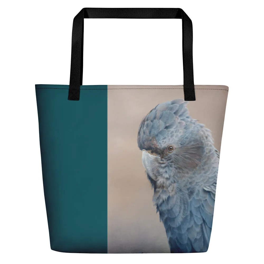 Beach Bag/Large Tote Bag - Red tailed Black Cockatoo by Gail Higgins