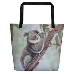Beach Bag/Large Tote Bag - Koala feeding by Robyn Cockburn