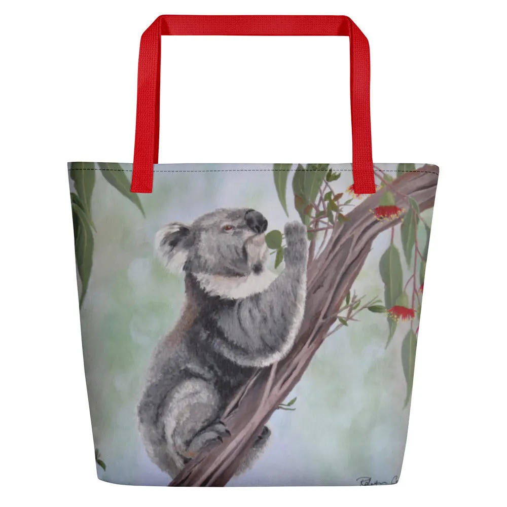 Beach Bag/Large Tote Bag - Koala feeding by Robyn Cockburn