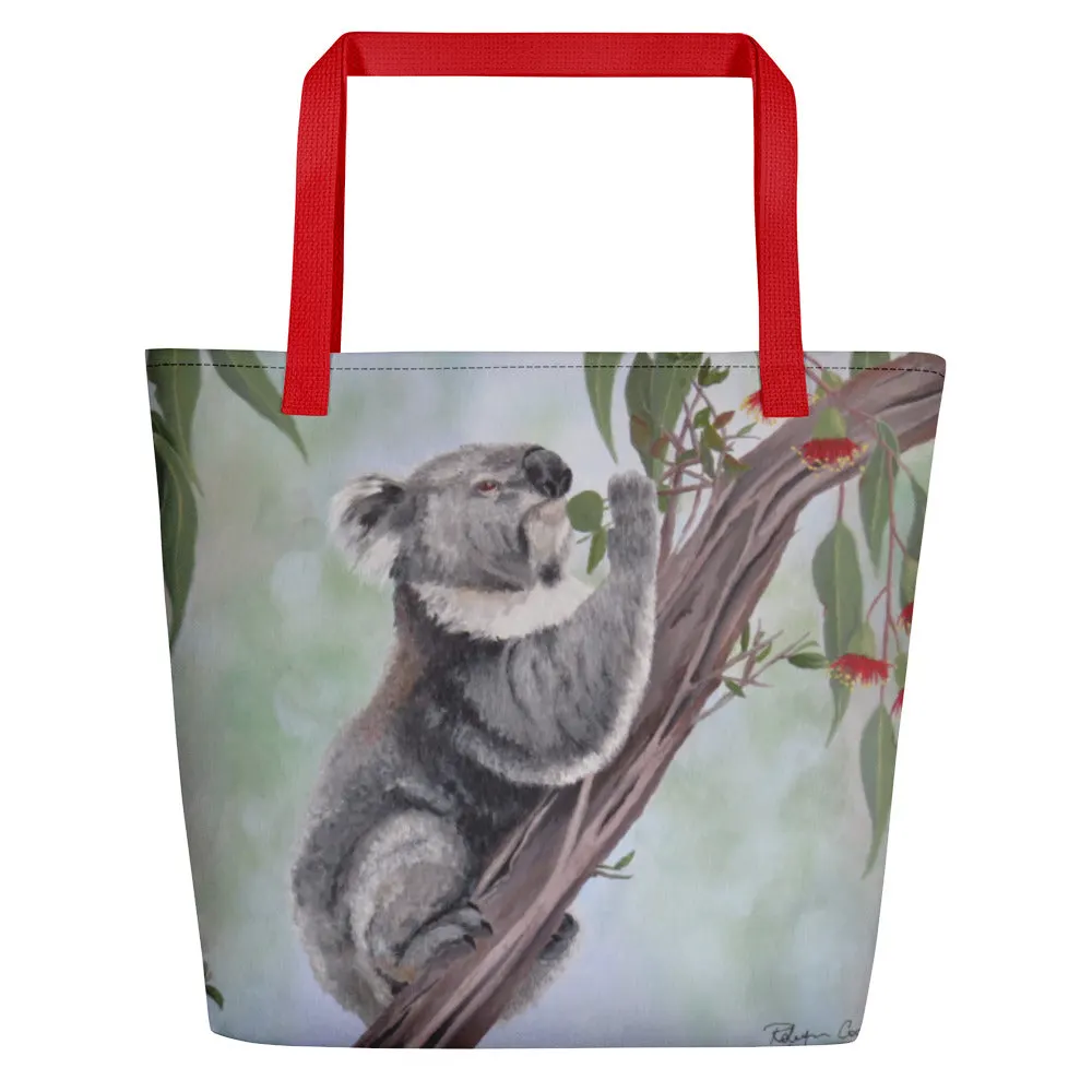 Beach Bag/Large Tote Bag - Koala feeding by Robyn Cockburn