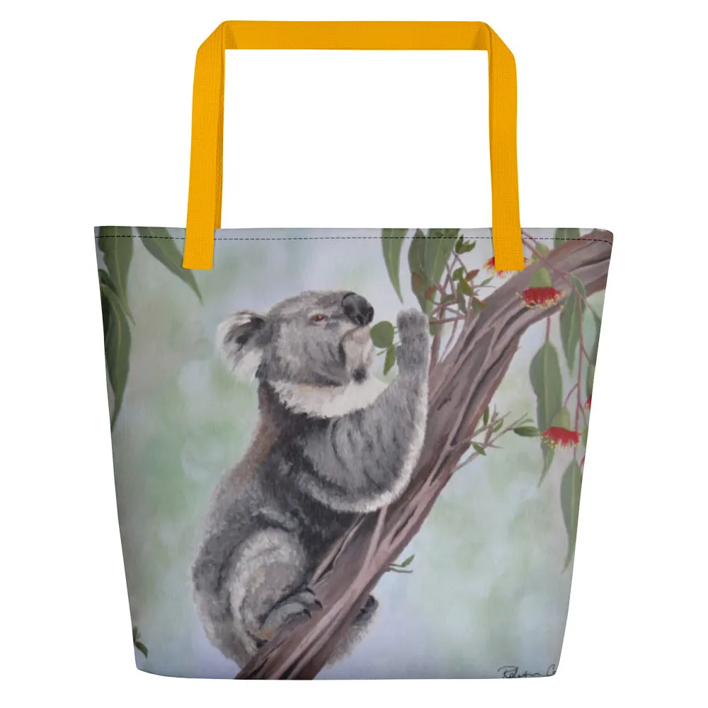 Beach Bag/Large Tote Bag - Koala feeding by Robyn Cockburn