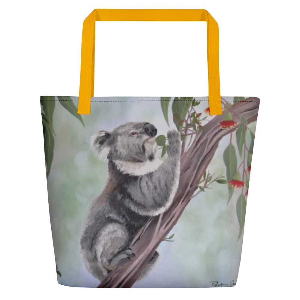 Beach Bag/Large Tote Bag - Koala feeding by Robyn Cockburn