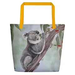 Beach Bag/Large Tote Bag - Koala feeding by Robyn Cockburn