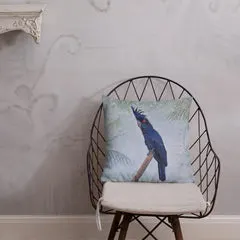 Palm Cockatoo Pillow front on chair by Robyn Cockburn
