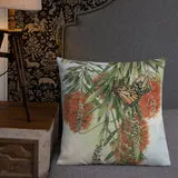 Pillow - Scarlet honey-eater and Monarch butterfly by Sandra Temple