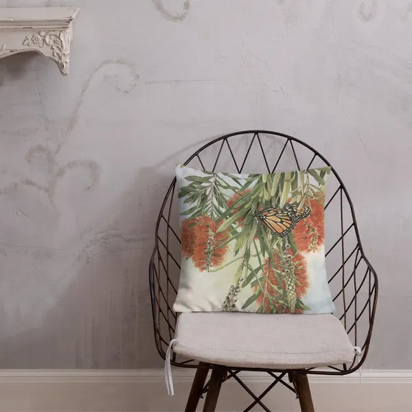Pillow - Scarlet honey-eater and Monarch butterfly by Sandra Temple